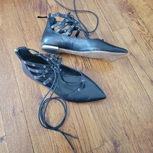 White House Black Market black leather pointed toe flats